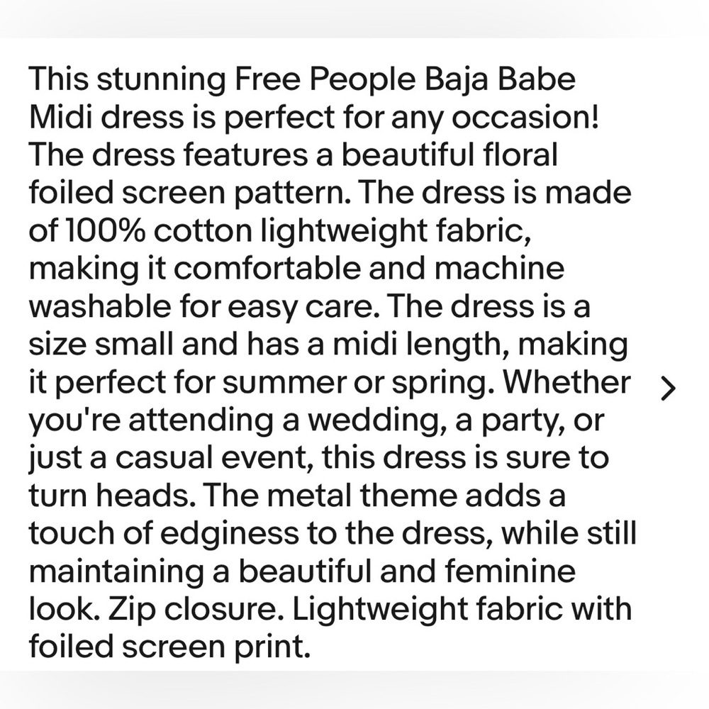 Free People Baja Babe Strapless Midi  Black Combo Copper Foil Sz   Ret $168 EUC - Picture 4 of 10